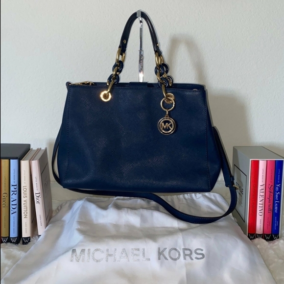 Michael Kors Handbags - MICHAEL KORS Navy Blue Cynthia Saffiano Leather 2-Way Satchel